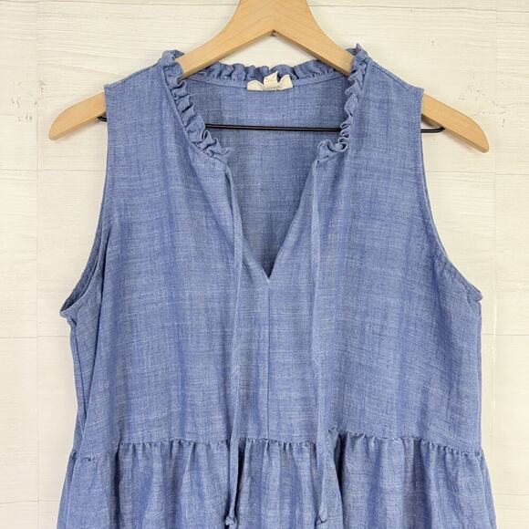 52seven Linen Blend Chambray Dress Sleeveless Size Large Blue Beach Babydoll - Picture 4 of 15